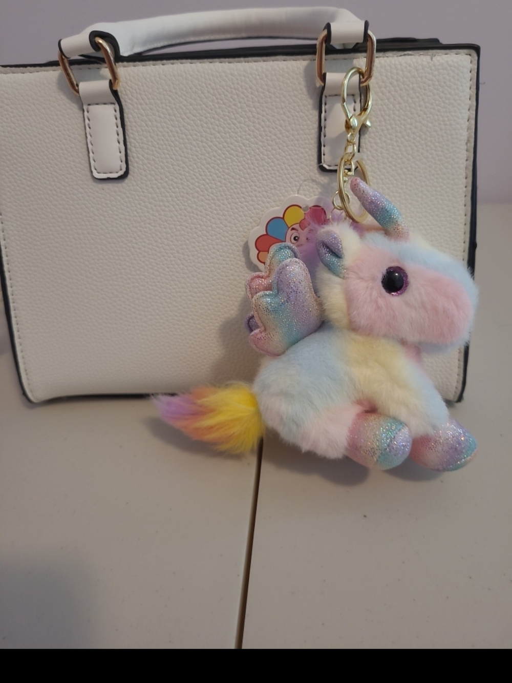 Plush Rainbow Unicorn Bag Charm Keychain - Pastel